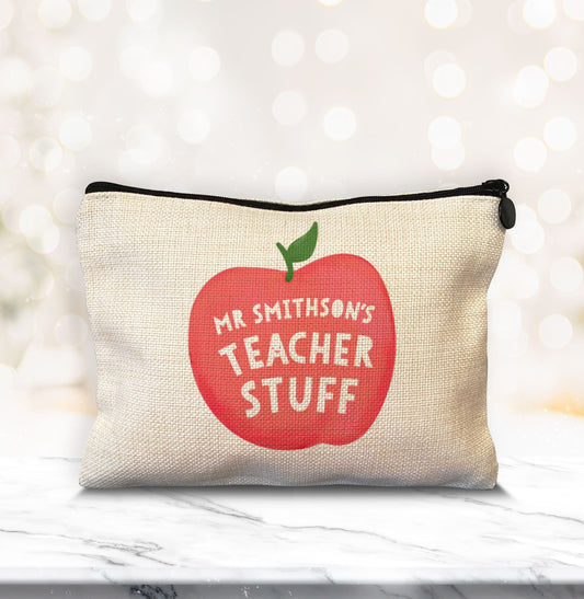 Teacher Apple Personalised Zip pouch. Personalised pencil case. Thank you teacher gift. Personalised teacher gift. Cute Teacher gift.