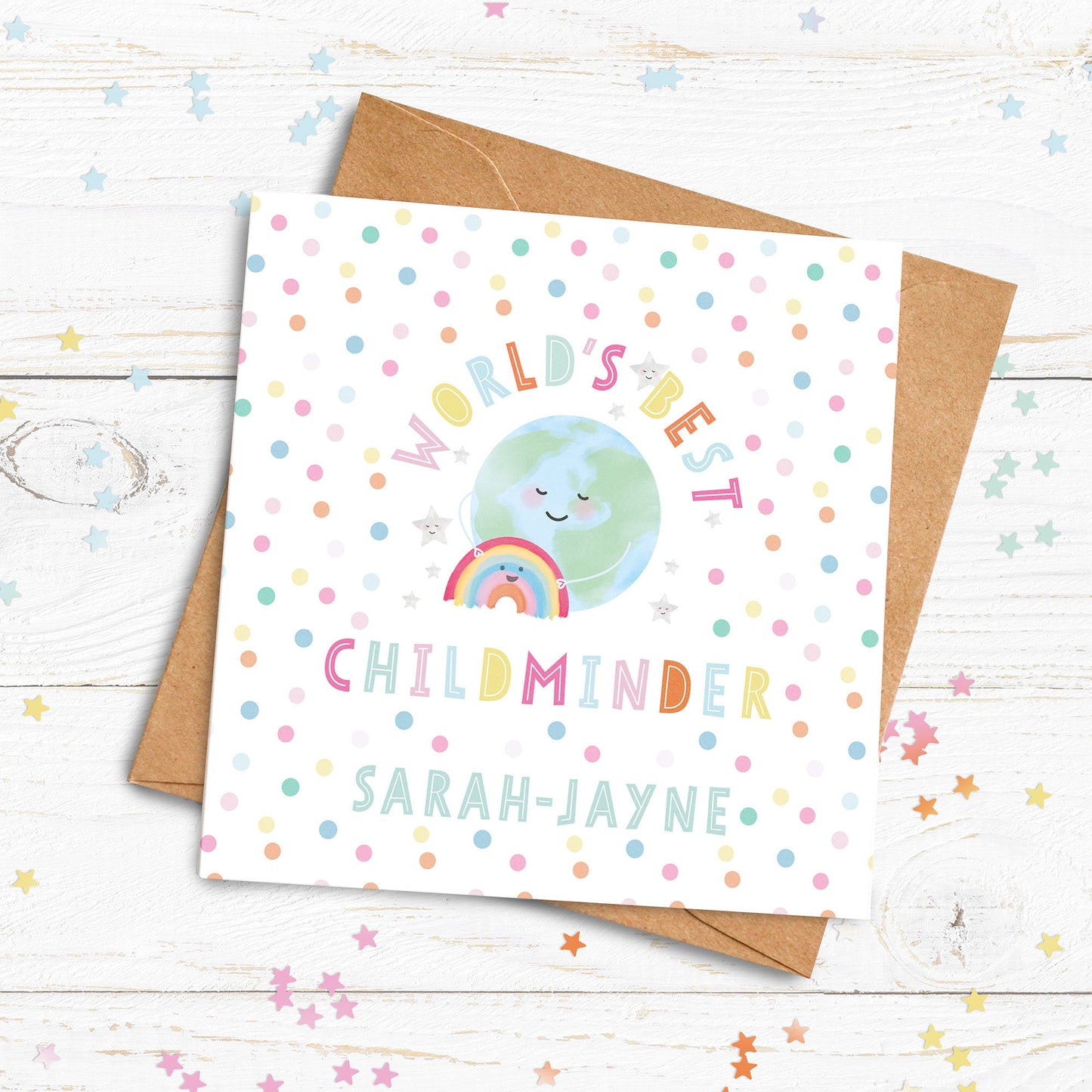 Cute World's Best Teacher, Teaching Assistant, Childminder, Nanny or Nursery Teacher Card. Thank you teacher card. Personalised Card