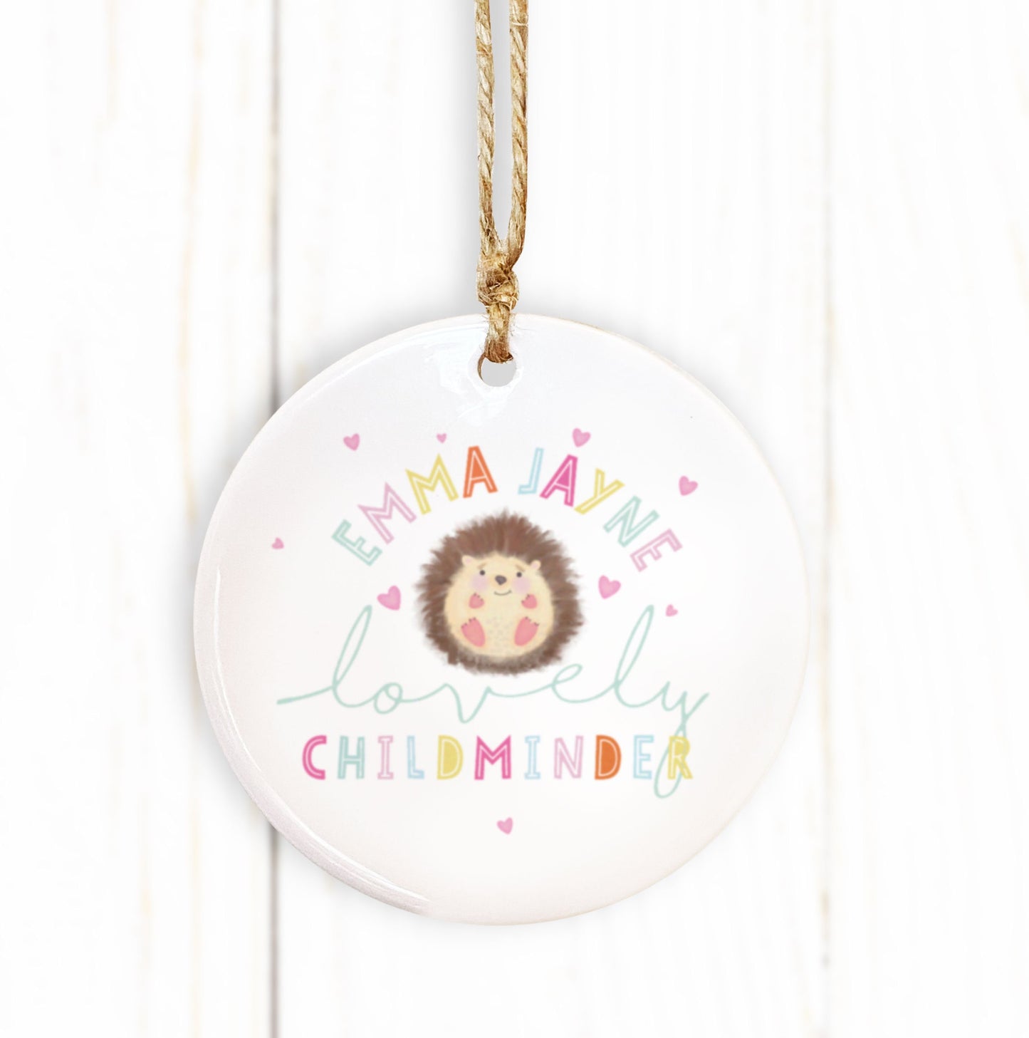 Cute Hedgehog Lovely Teacher, Teaching Assistant, Nursery Teacher, Childminder, Nanny Ceramic Decoration. Personalised teacher gift.