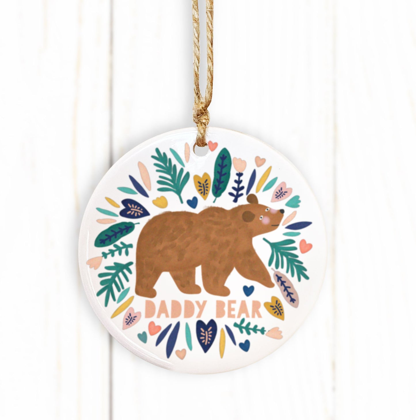 Daddy Bear Hanging Heart. Cute Bear Decoration. New Baby Decoration. Welcome to the world. 1st Birthday Gift. Ceramic ornament