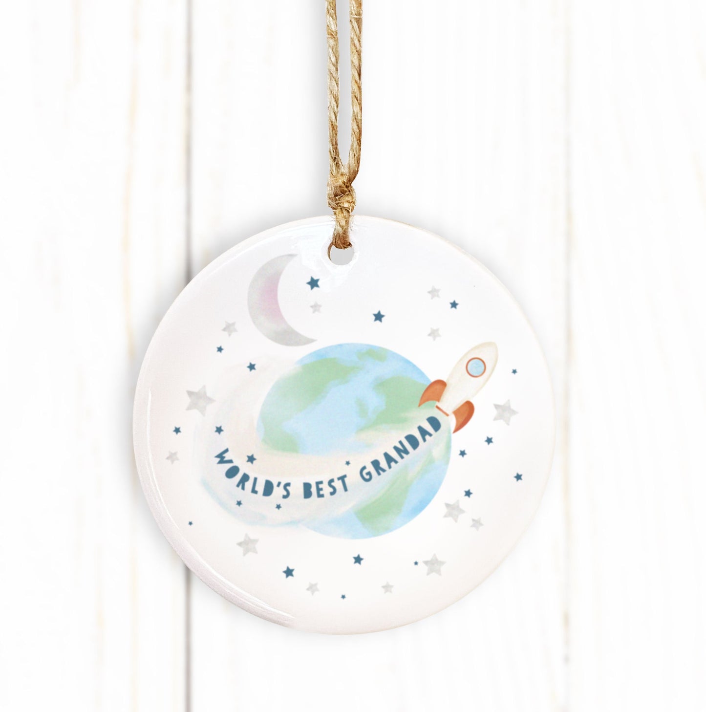 World's Best Dad, Grandad, Uncle, Nephew, Son etc Rocket Ship Ceramic Ornament. Personalised Father's Day Gift. Cute space gift. For Dad.
