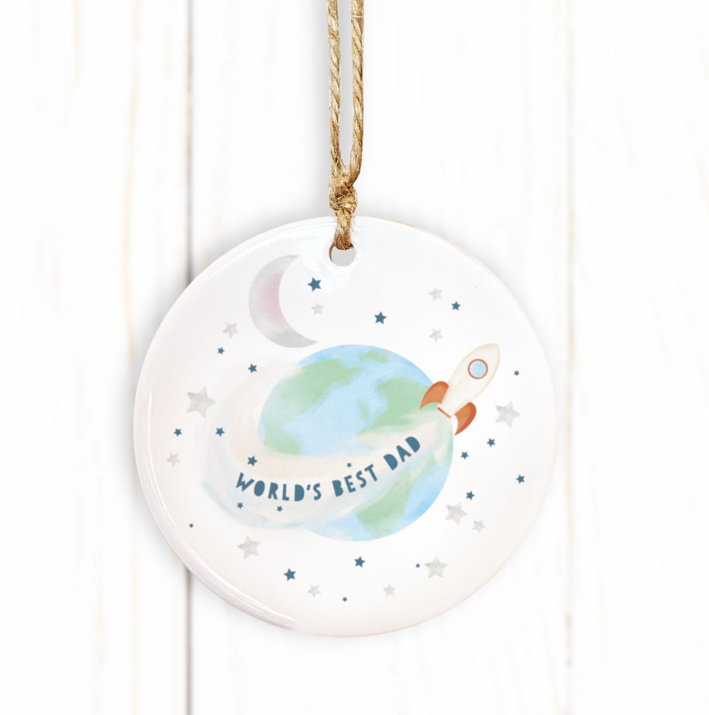 World's Best Dad, Grandad, Uncle, Nephew, Son etc Rocket Ship Ceramic Ornament. Personalised Father's Day Gift. Cute space gift. For Dad.