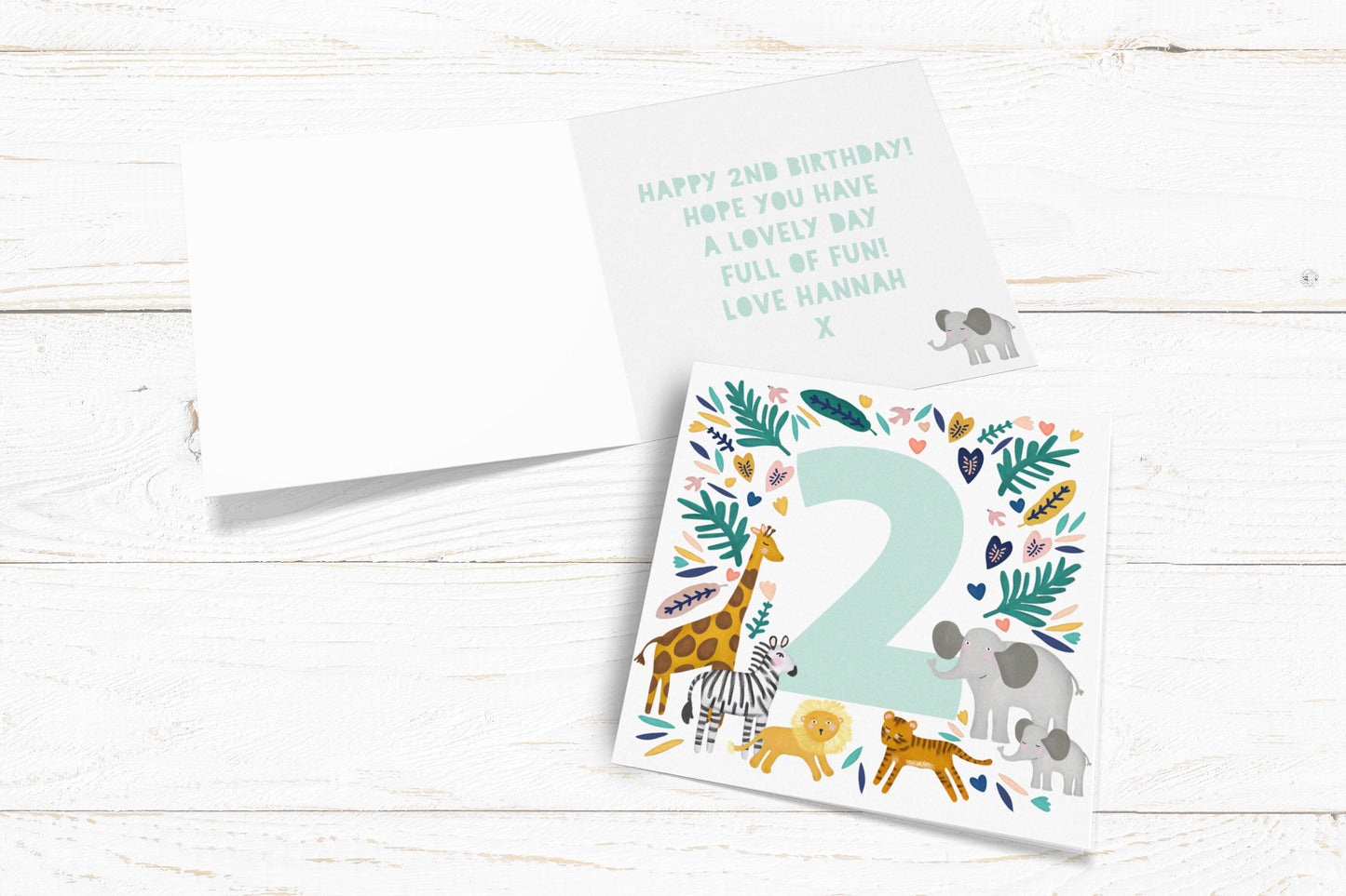 Animal Age Card. Personalised Age Card. Cute Big Number Card. Cute Safari Animals personalised card. Send Direct Option.