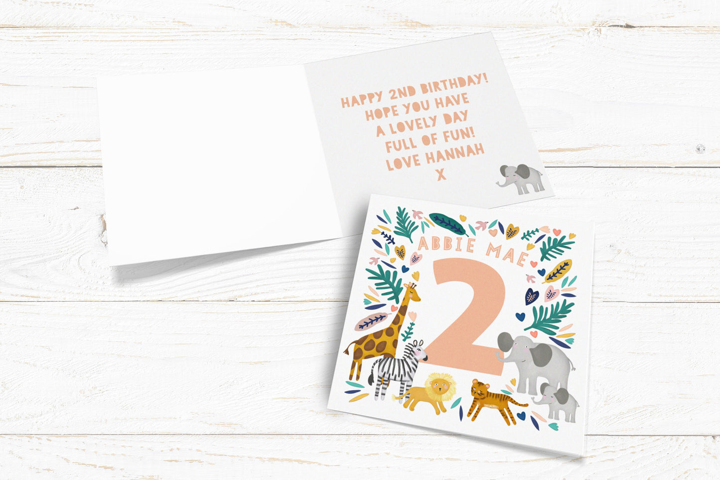 Animal Age Card. Personalised Age Card. Cute Big Number Card. Cute Safari Animals personalised card. Send Direct Option.