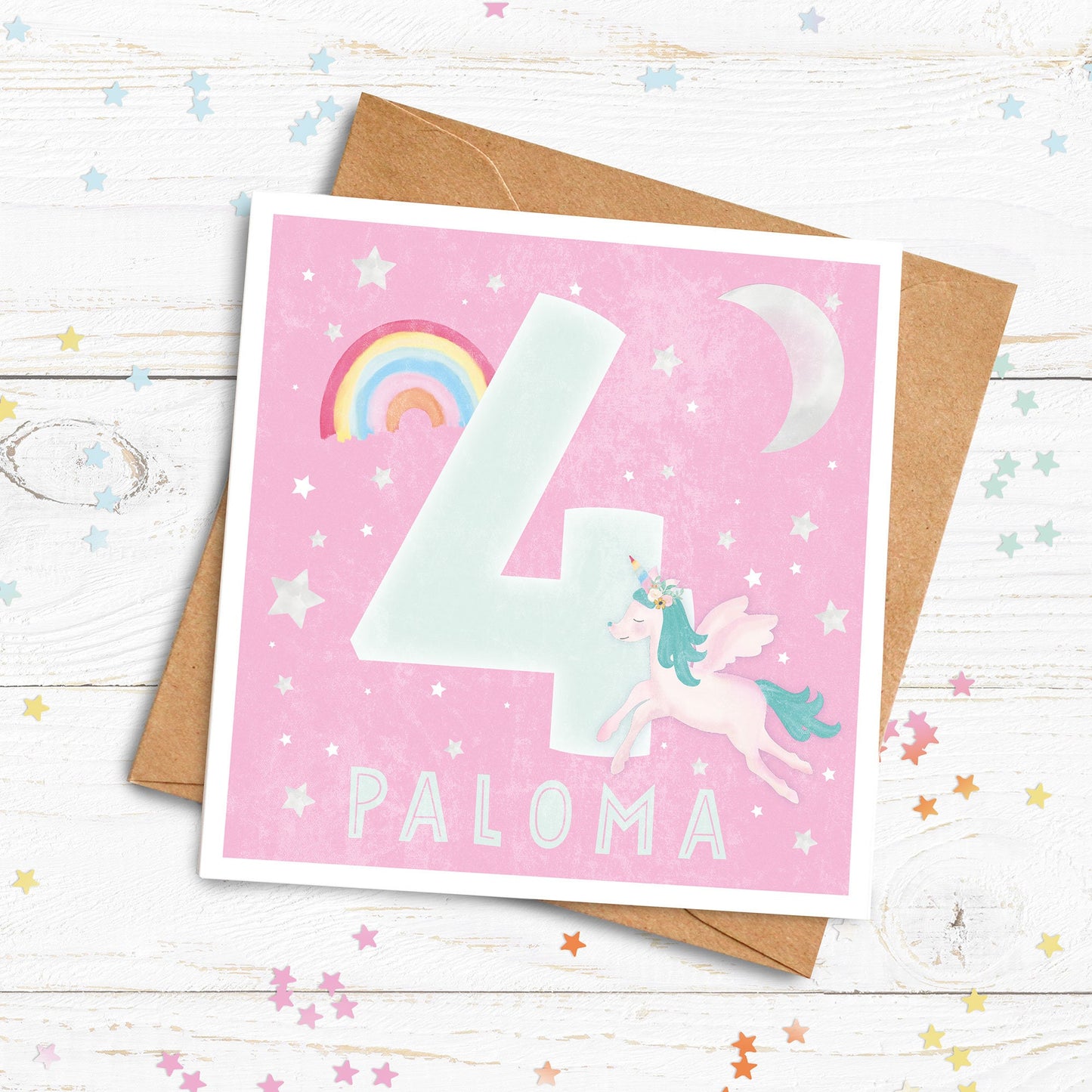 Unicorn Age Card. Personalised Age Card. Cute Big Number Card. Unicorn Rainbow Card. Cute birthday Card, Send Direct Option.