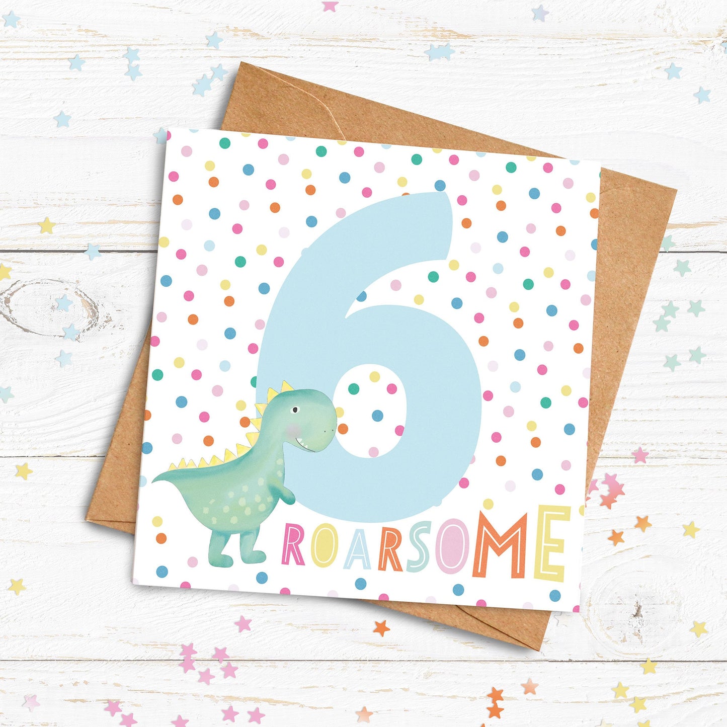 Dinosaur Age Card. Personalised Age Card. Cute Big Number Card. Dinosaur Birthday Card. Cute birthday Card, Send Direct Option.