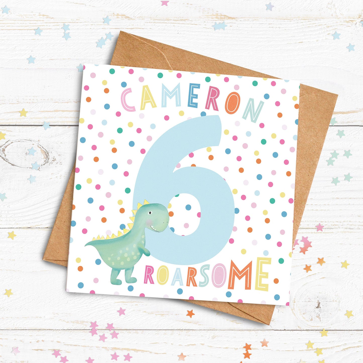 Dinosaur Age Card. Personalised Age Card. Cute Big Number Card. Dinosaur Birthday Card. Cute birthday Card, Send Direct Option.