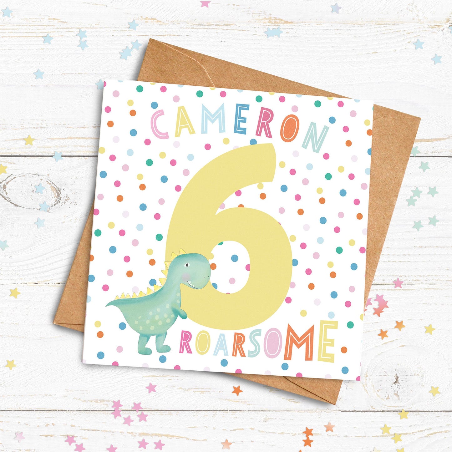 Dinosaur Age Card. Personalised Age Card. Cute Big Number Card. Dinosaur Birthday Card. Cute birthday Card, Send Direct Option.