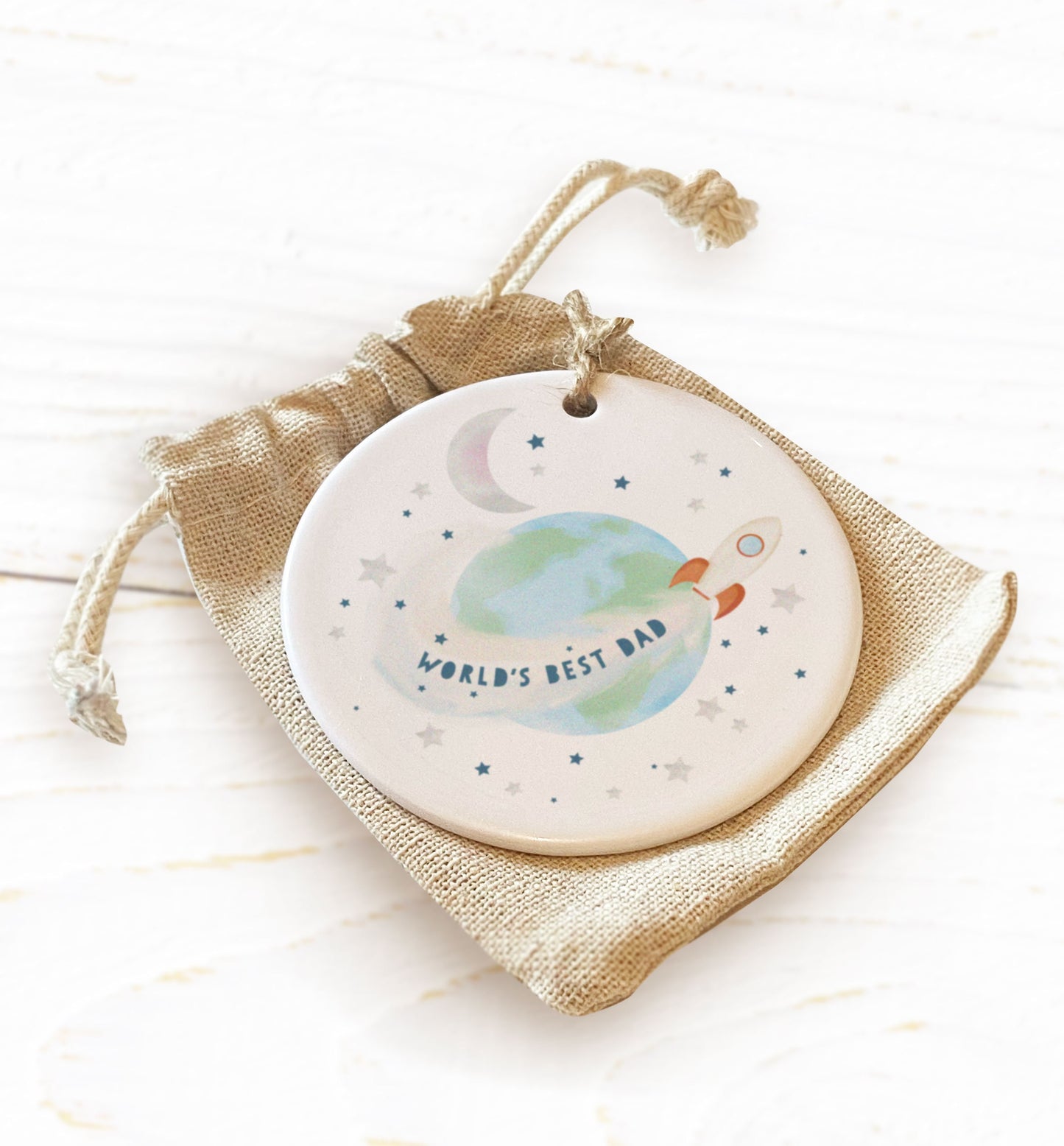 World's Best Dad, Grandad, Uncle, Nephew, Son etc Rocket Ship Ceramic Ornament. Personalised Father's Day Gift. Cute space gift. For Dad.