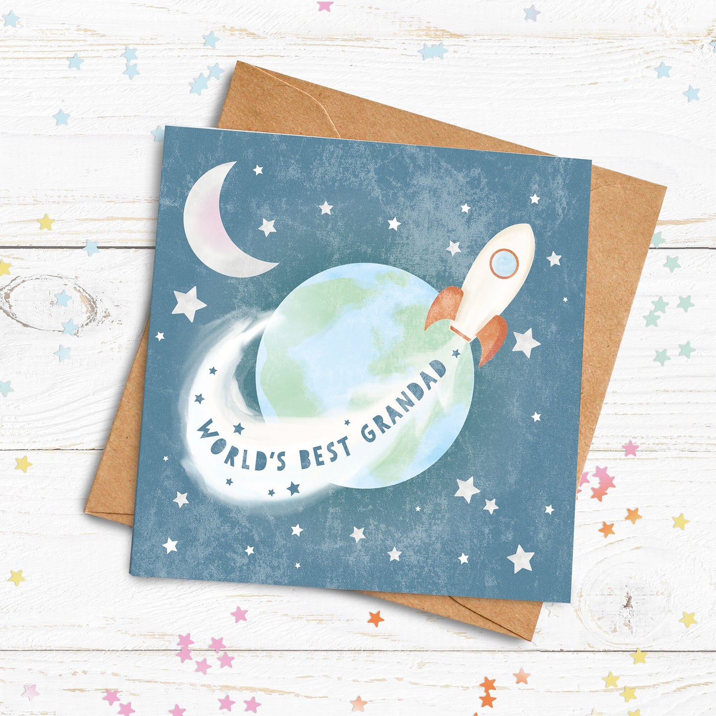 World's Best Dad, Grandad, Son, Uncle, Nephew, Step-dad Rocket Ship Card. Personalised Father's Day Card. Cute space. Send Direct Option.