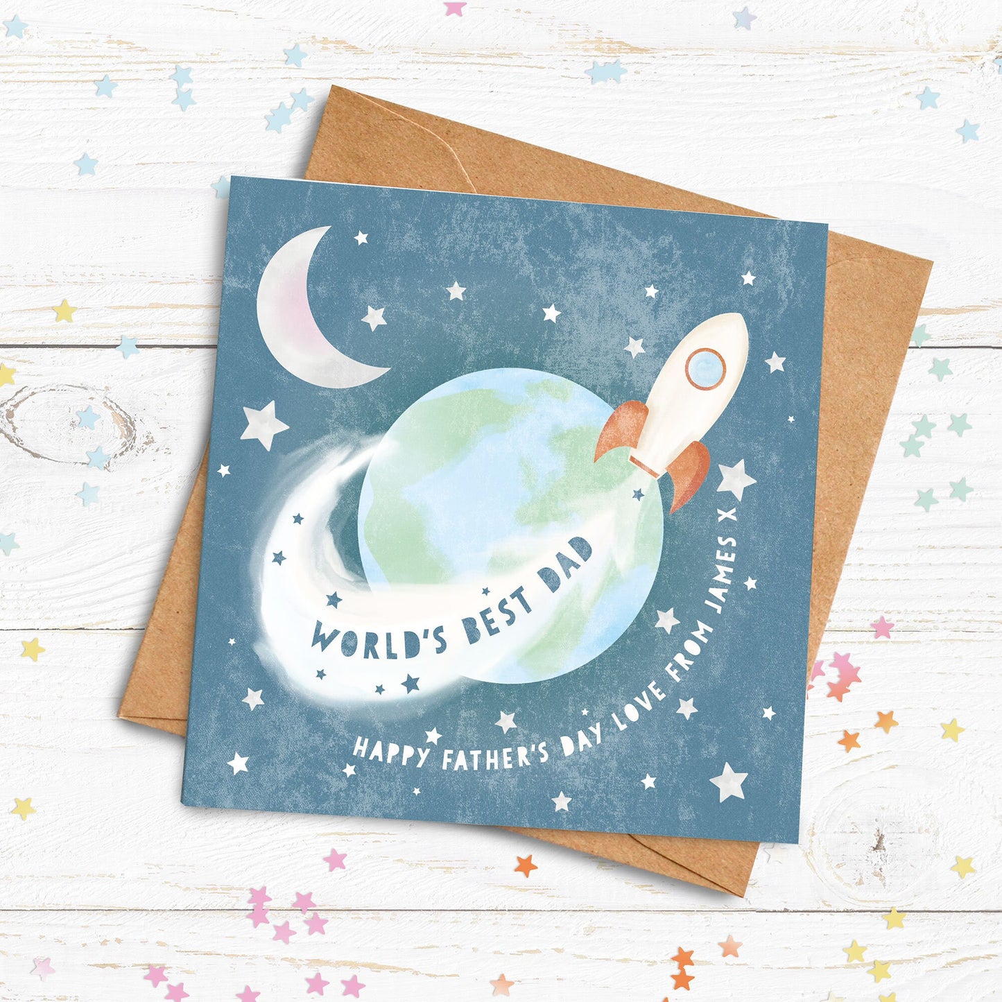 World's Best Dad, Grandad, Son, Uncle, Nephew, Step-dad Rocket Ship Card. Personalised Father's Day Card. Cute space. Send Direct Option.