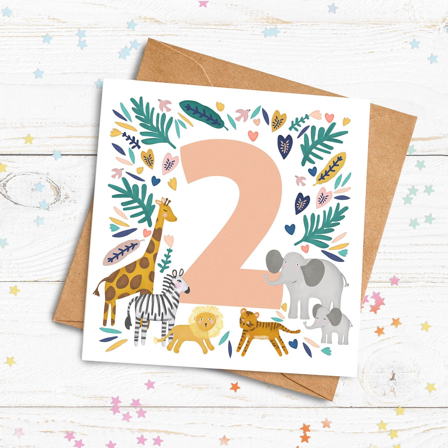 Animal Age Card. Personalised Age Card. Cute Big Number Card. Cute Safari Animals personalised card. Send Direct Option.