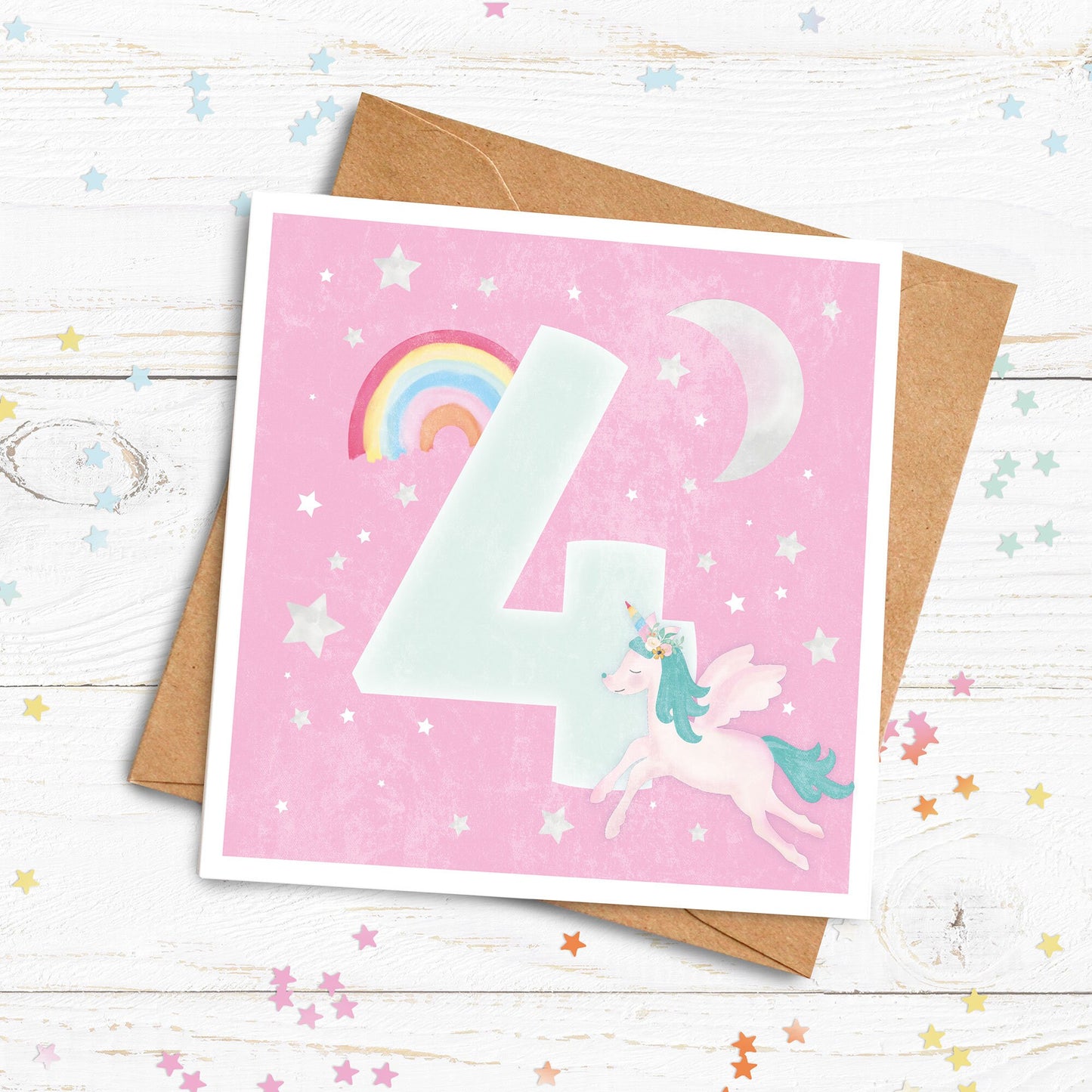 Unicorn Age Card. Personalised Age Card. Cute Big Number Card. Unicorn Rainbow Card. Cute birthday Card, Send Direct Option.