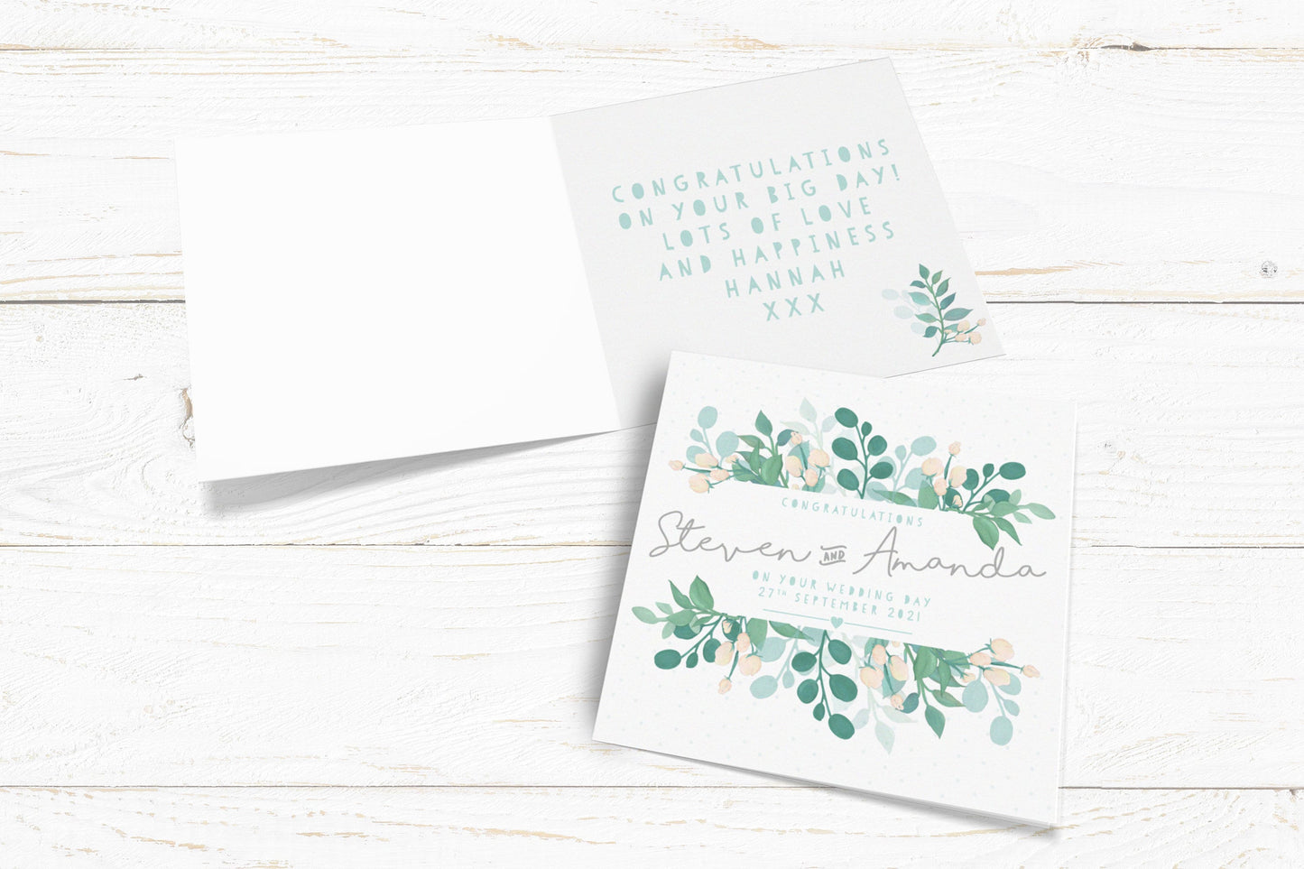 Pretty Foliage Wedding Day card. Wedding Card. Personalised Wedding Card. Congratulations on your wedding card. Send Direct Option.