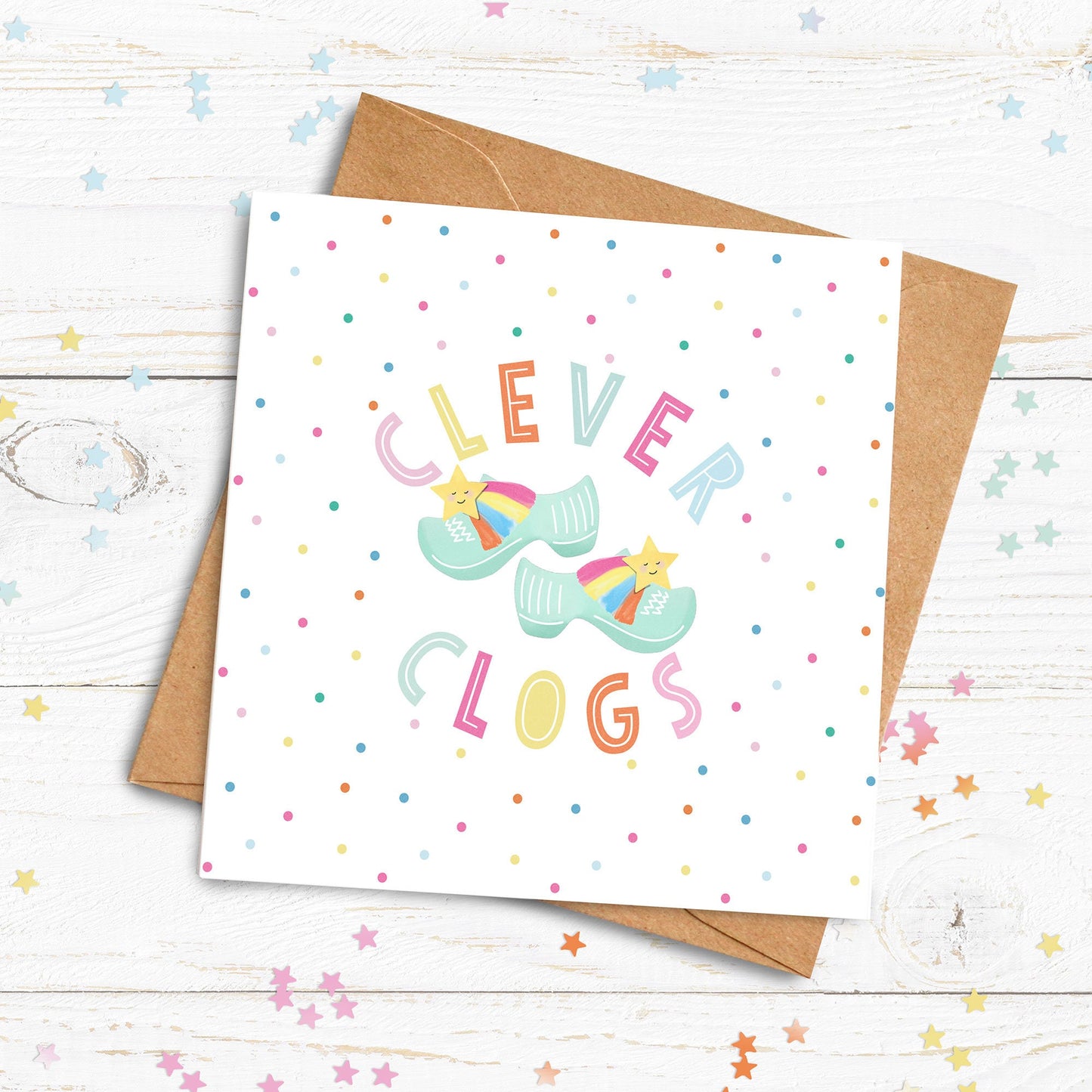 Clever Clogs Personalised Card. Congratulations Card. Passing Exams Card. Well Done. Graduation card. New Job Card. Send Direct Option