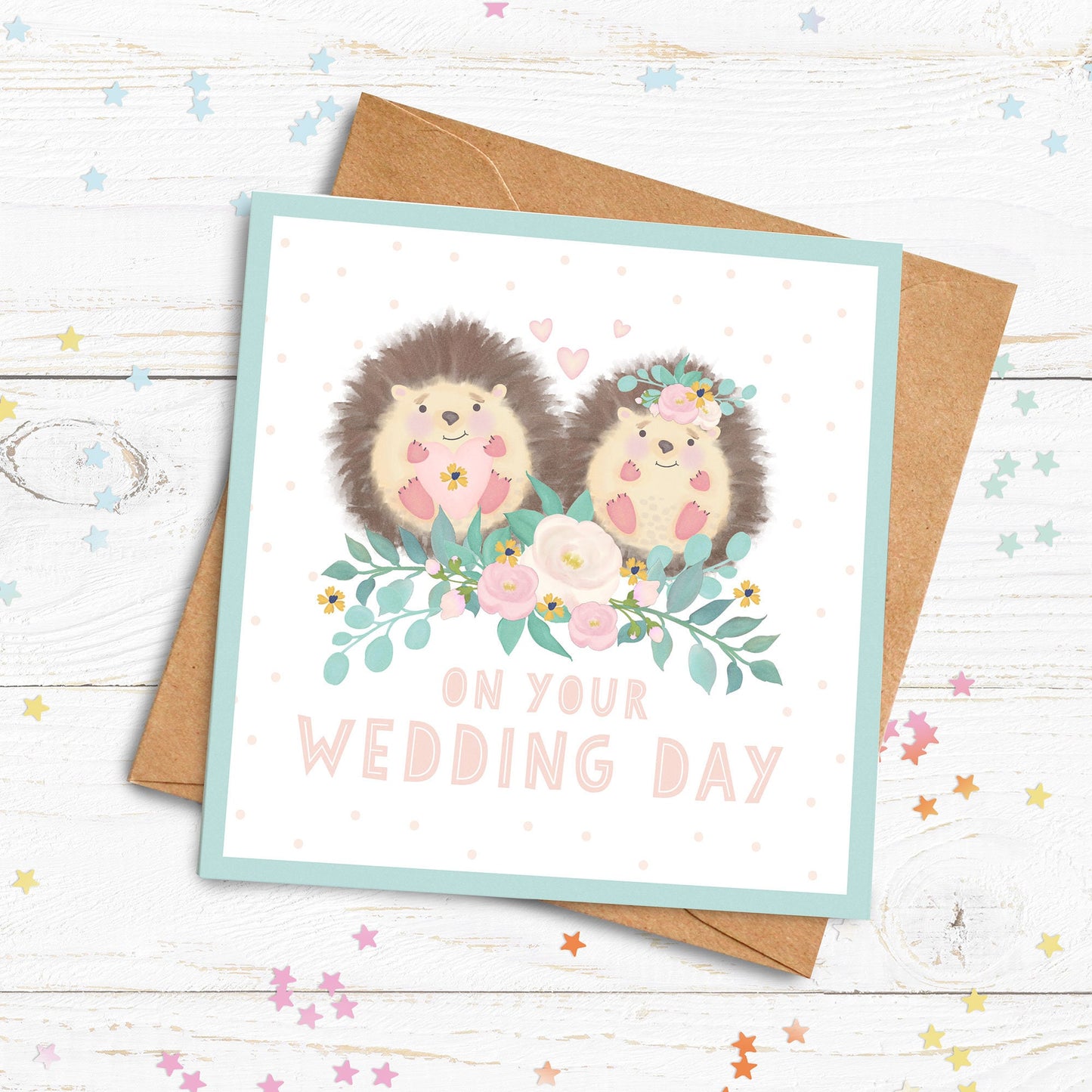 Hedgehog Wedding Day Personalised Card. Wedding Card. Congratulations on your wedding personalised card. Send Direct Option.