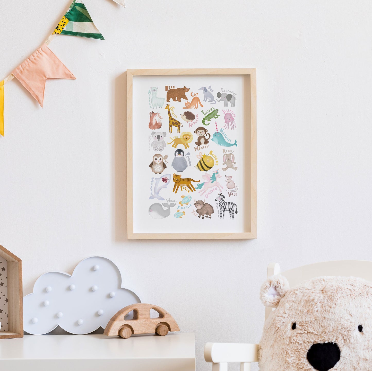 Animal Alphabet Personalised Print. Nursery Childs Bedroom. New Baby Gift. Personalised Name Print. Child's Birthday Present. Wall Art.