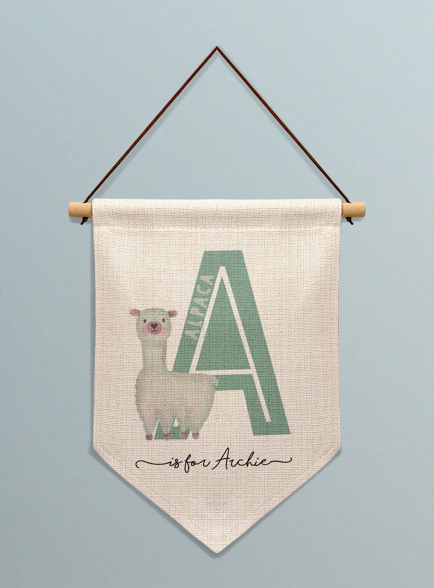 Animal Initial Personalised Linen Banner. Personalised Nursery Banner.Personalised wall banner. Personalised gift for Baby.