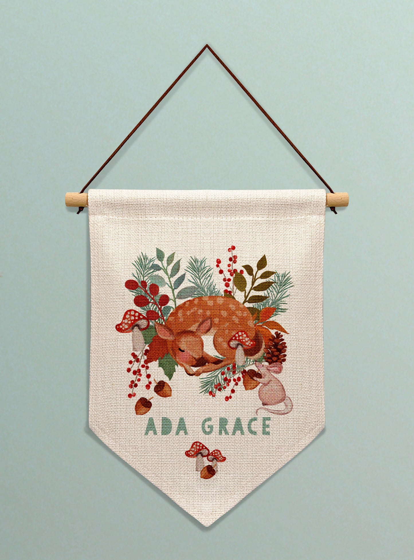 Cute Woodland Fawn Personalised Banner. Personalised New Born Gift. Personalised wall banner. Personalised gift for baby. Nursery Decor.