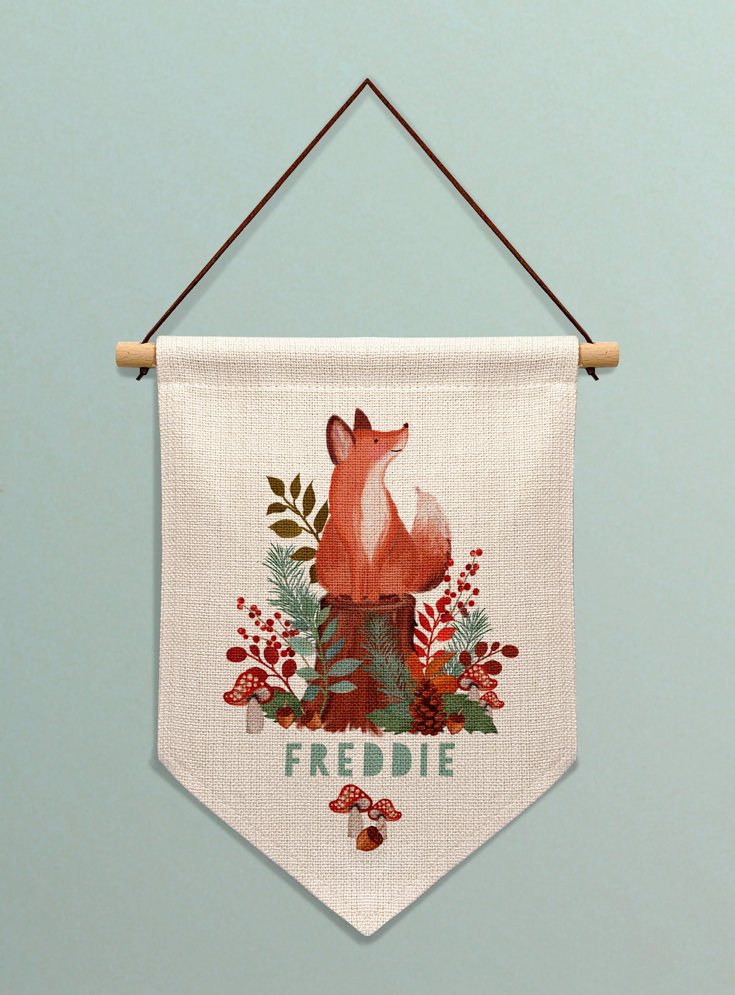 Cute Woodland Fox Personalised Banner. Personalised New Born Gift. Personalised wall banner. Personalised gift for baby. Nursery Decor.
