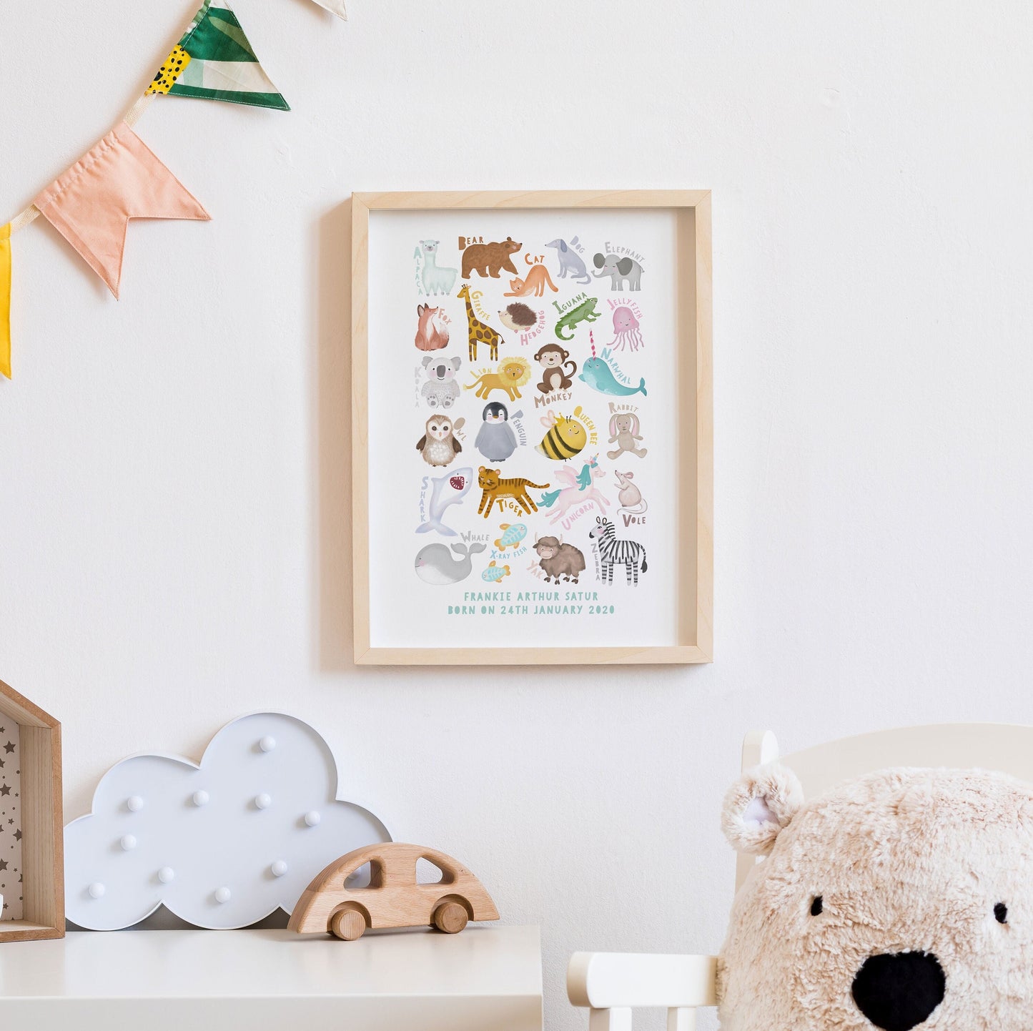 Animal Alphabet Personalised Print. Nursery Childs Bedroom. New Baby Gift. Personalised Name Print. Child's Birthday Present. Wall Art.