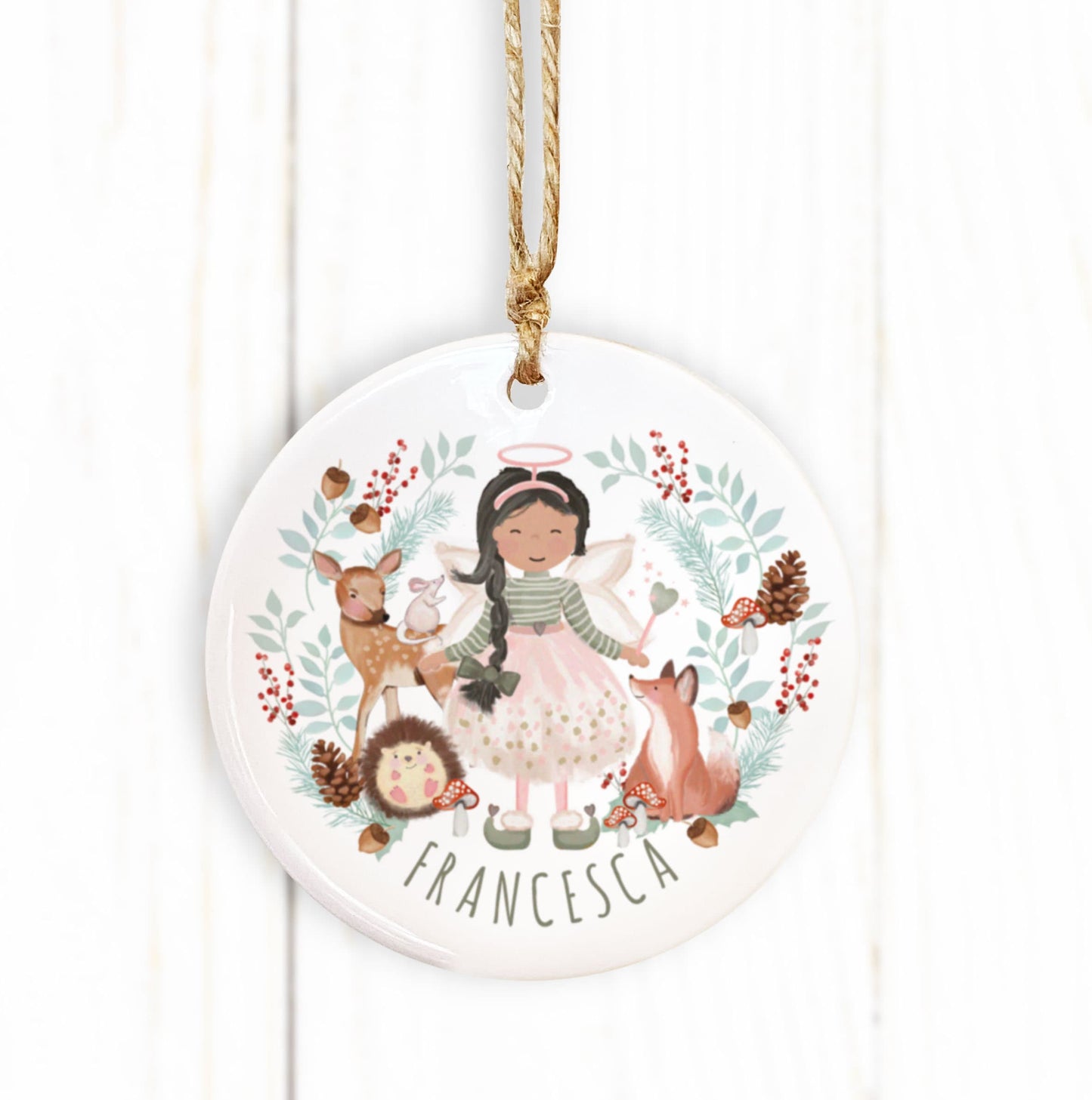 Personalised Woodland Christmas Fairy Bauble. Any skin tone and hair colour Fairy. Personalised Christmas Tree Decoration.