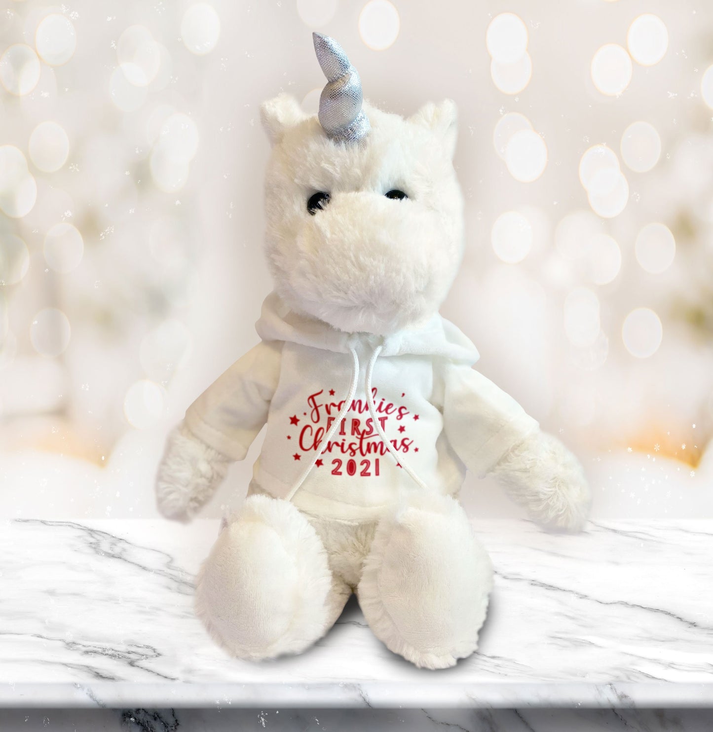 Personalised First Christmas Soft Toy. Teddy Bear, Giraffe, Elephant, Bunny, Lamb or Unicorn Soft Toy. Personalised Christmas Gift.