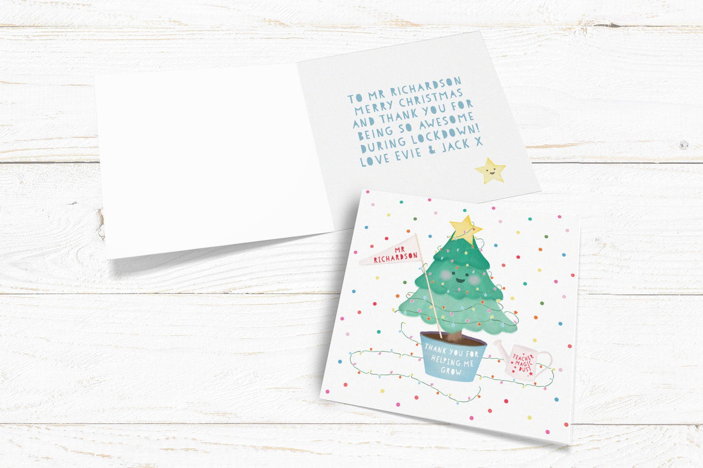 Thank you for helping me grow Teacher Christmas Card. Christmas Tree Card. Teacher, Teaching assistant, Childminder Card.Send Direct Option.