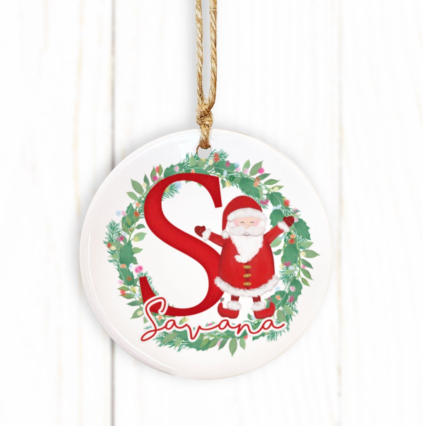 Father Christmas Initial Ceramic Ornament. Santa Bauble. Personalised Bauble. My First Christmas Bauble. Personalised Tree Bauble