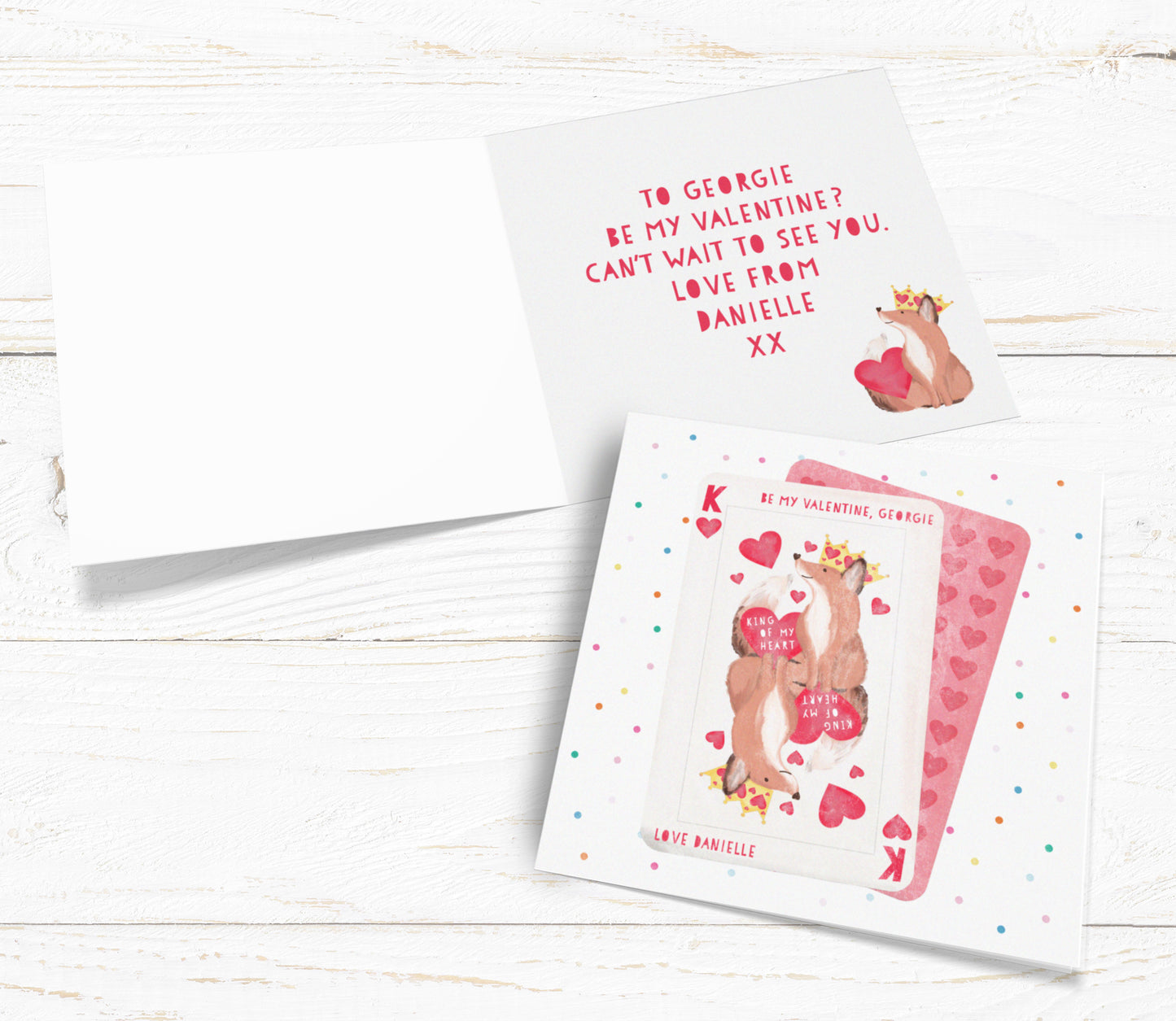 King of My Heart Fox Personalised Card. Cute Valentine's Card. Playing card design card. Send Direct Option.