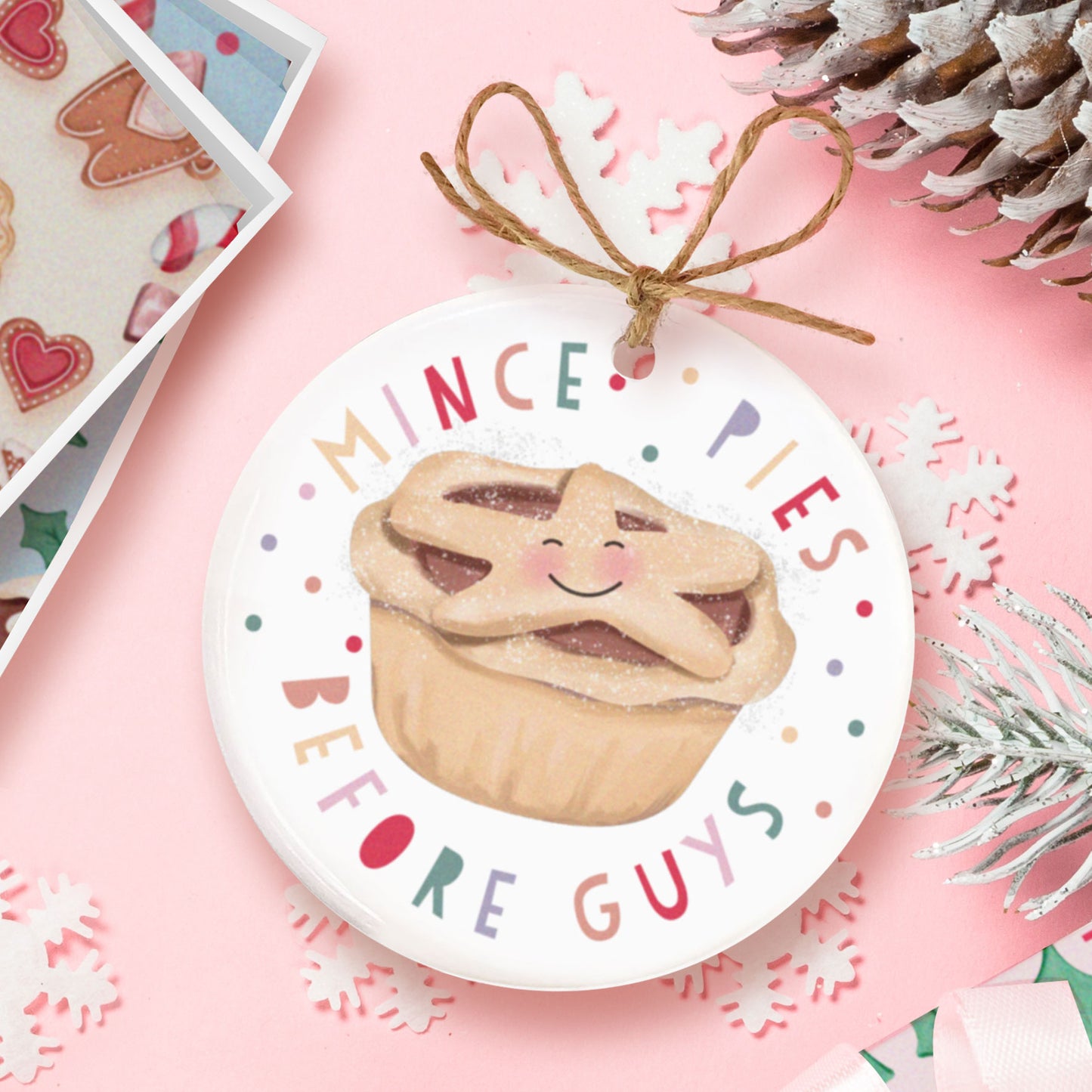Mince Pies Before Guys Ceramic Decoration. Christmas Bauble. Personalised Christmas Ceramic ornament