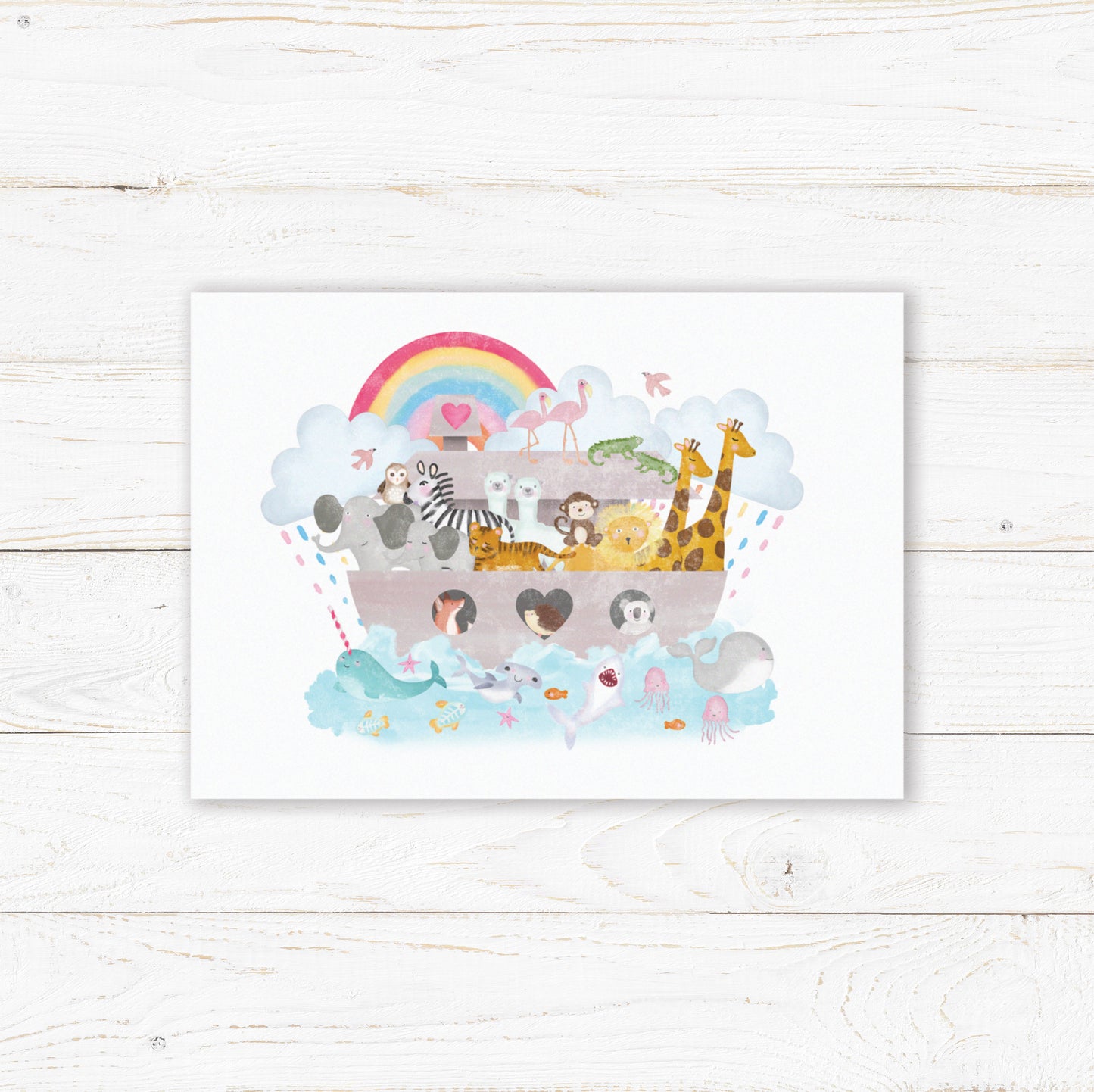 Noah's Ark Print. Nursery Childs Bedroom. New Baby Gift. Personalised Name Print. Child's Birthday Present. Naming Day Wall Art