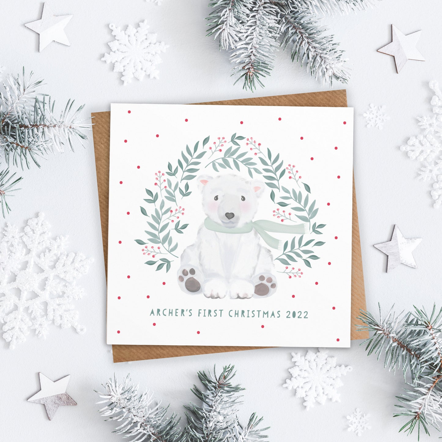 Polar Bear My First Christmas / Merry Christmas Card . Personalised Christmas Card. Cute Polar Bear. Send Direct Option.