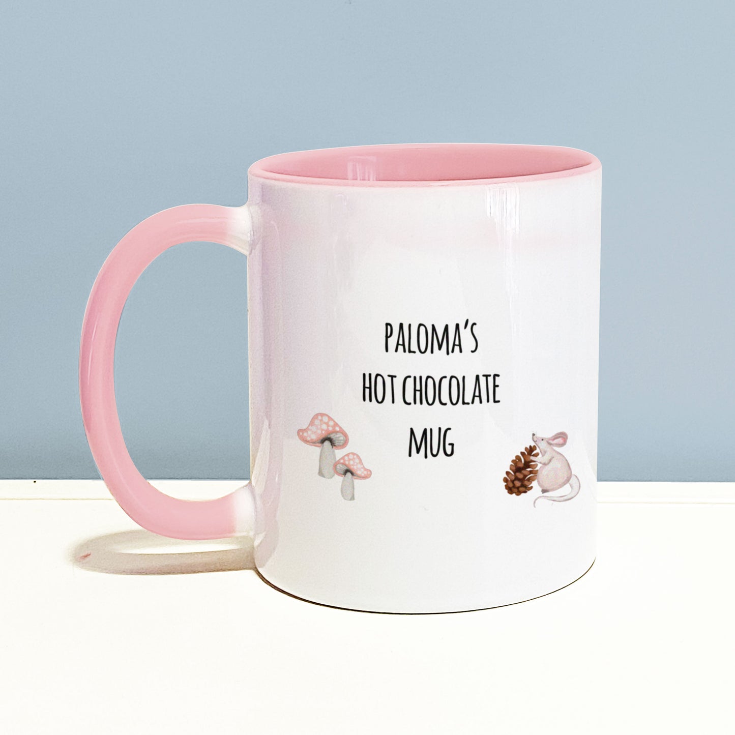 Pretty Pumpkin Personalised Mug. Halloween mug. Cute pink handle mug. Personalised ceramic mug. Hello Pumpkin Mug.