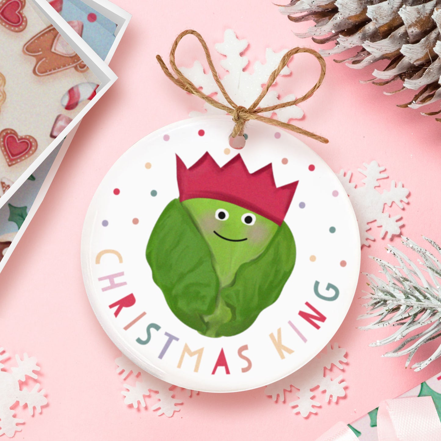 Cute Sprout Ceramic Decoration. Christmas Bauble. Personalised Christmas Ceramic ornament