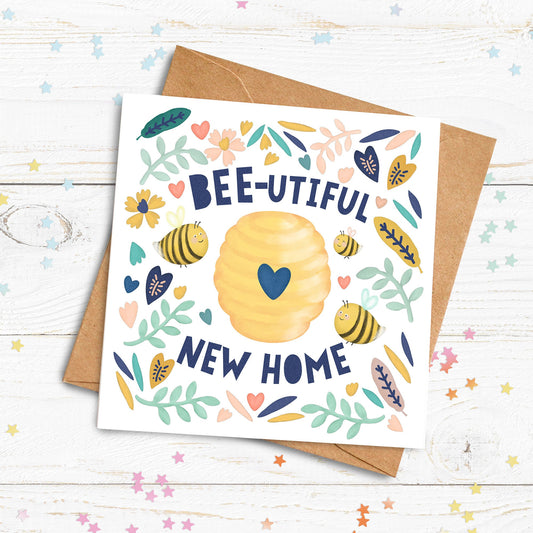 BEEutiful New home Card. Bee Card. New Home Card. Moving House Card. Cute Bee Cards. Send Direct Option.