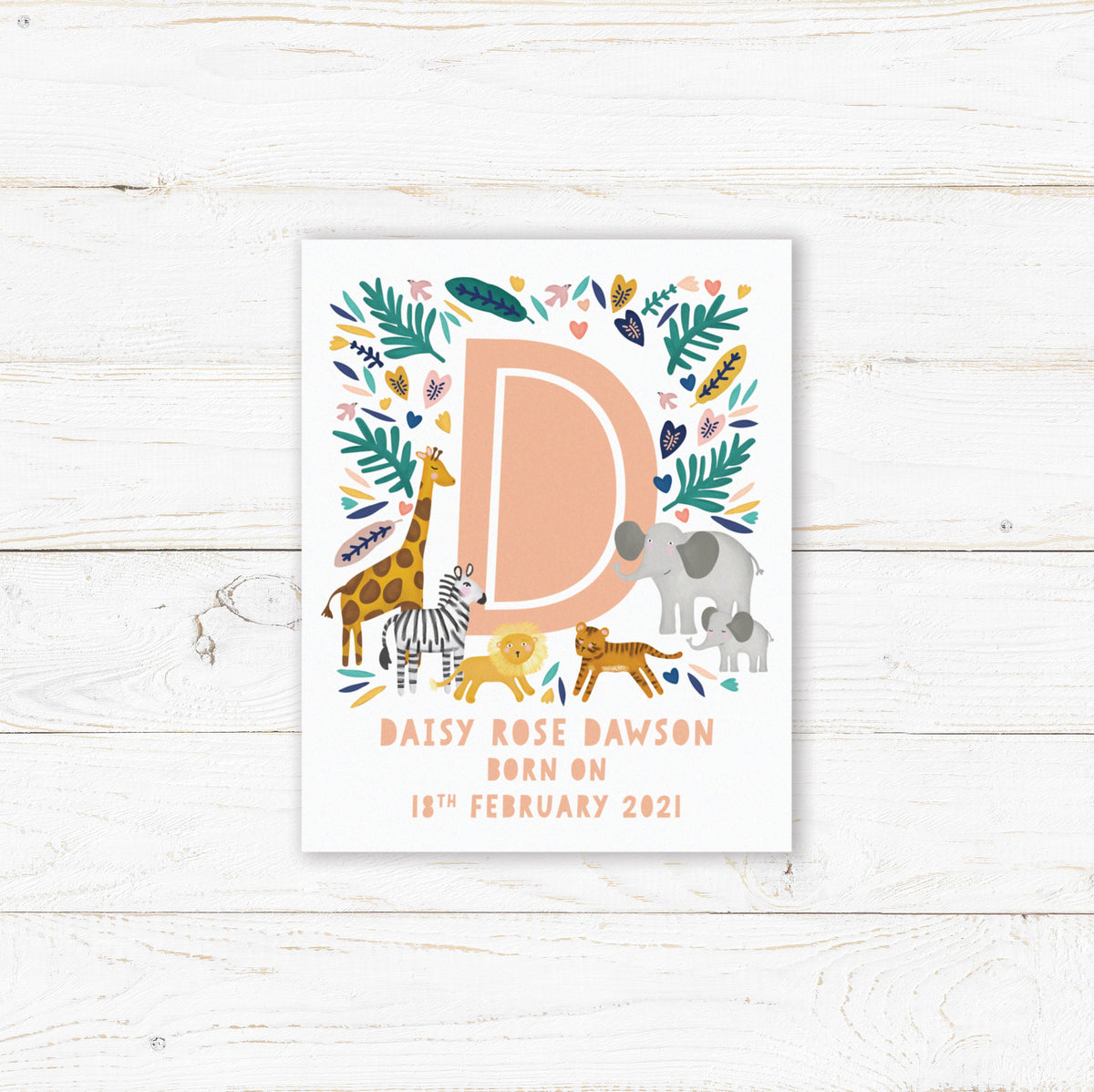 Animal Initial. Cute Animals Print. Personalised nursery wall art. New baby gift.