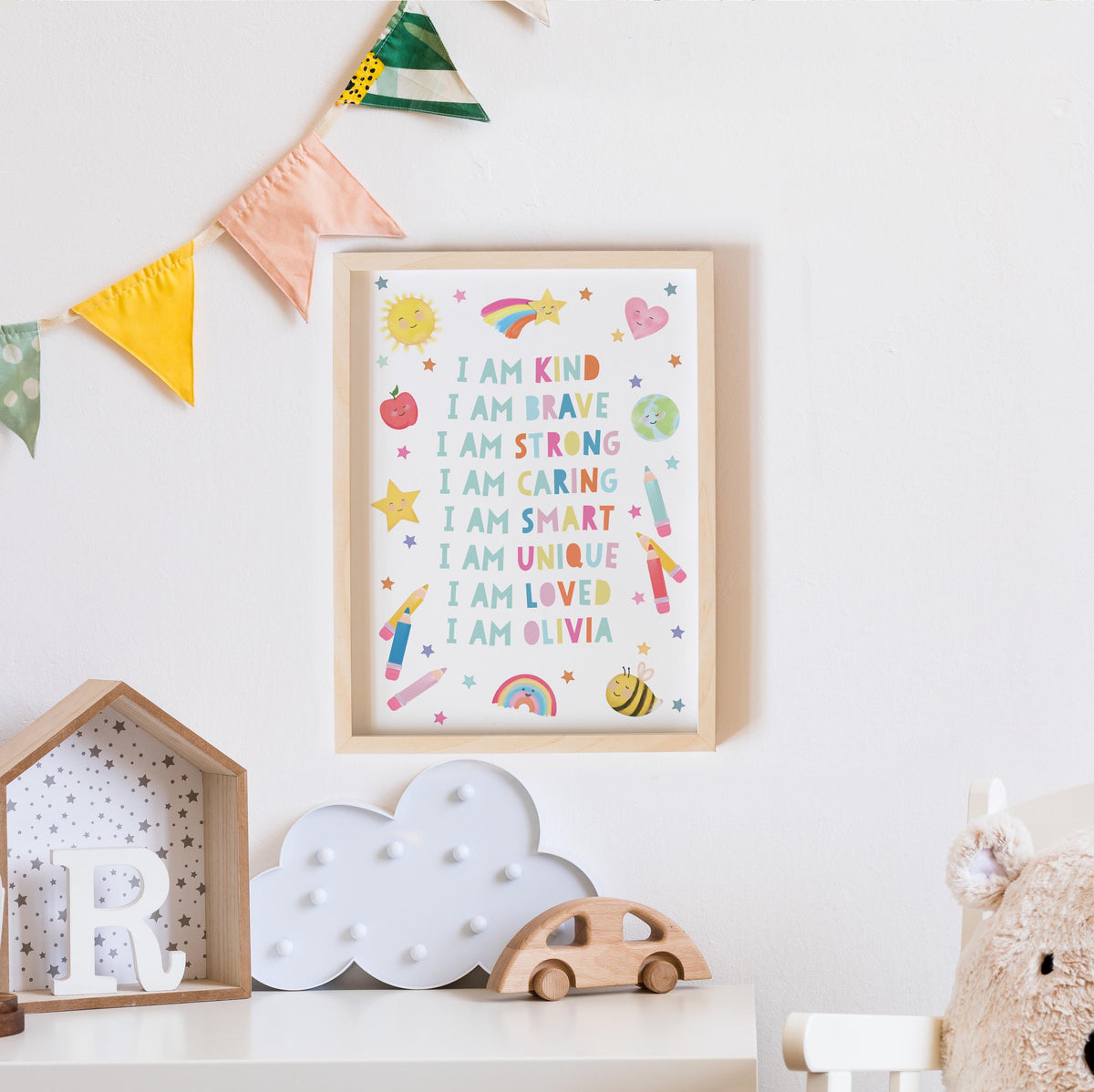 Personalised Affirmations A4 Print. Personalised print, child's room print. Child's affirmation wall art. Positive vibes wall art.