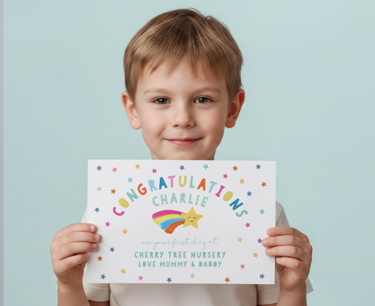 Personalised First Day of School Certificate. Congratulations on your first day at School, Nursery, Play Group. Cute Gift for Children.