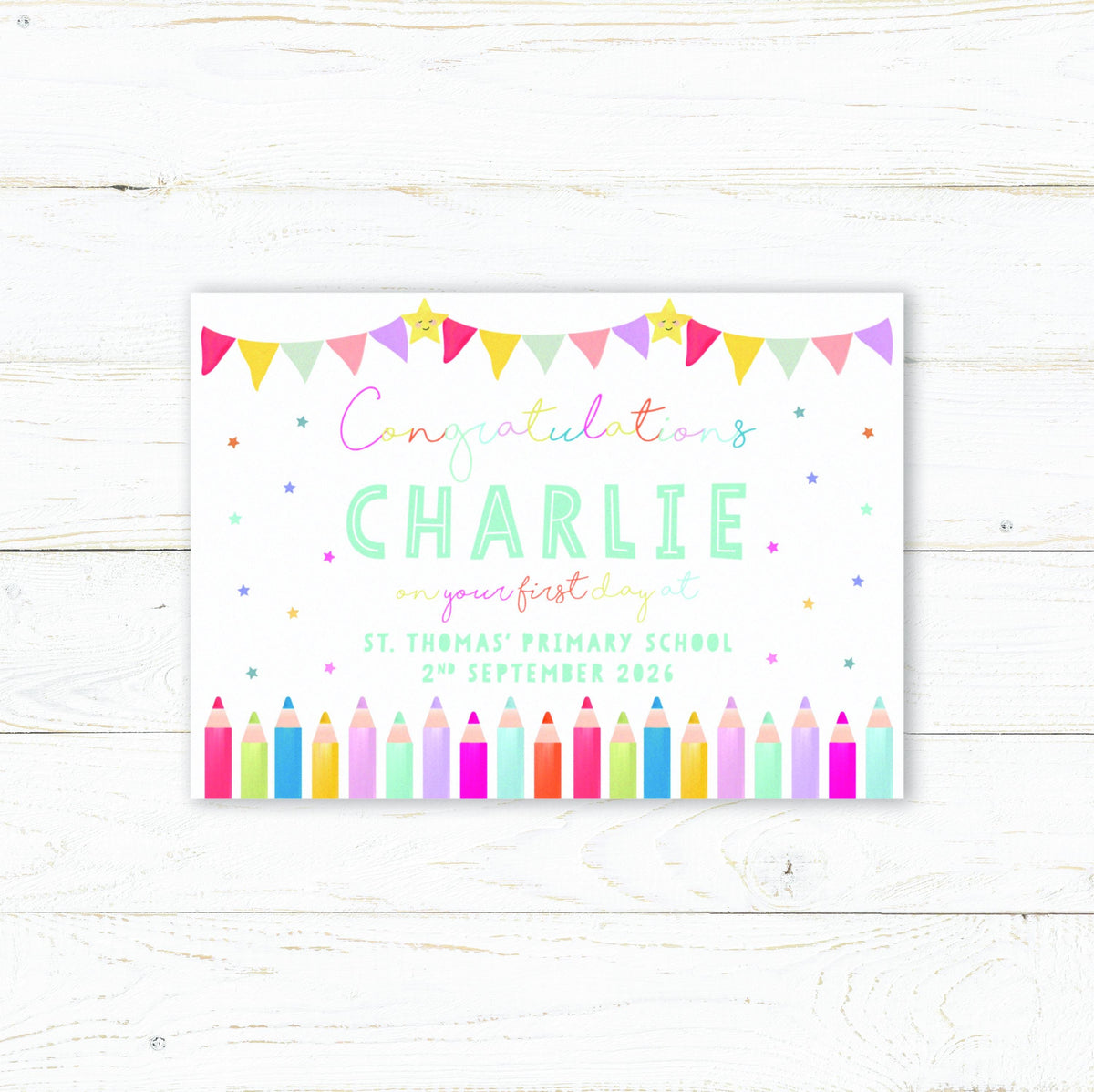 Personalised First Day of School Certificate Pencil Design. first day at School, Nursery, Play Group. Cute Gift for Children.