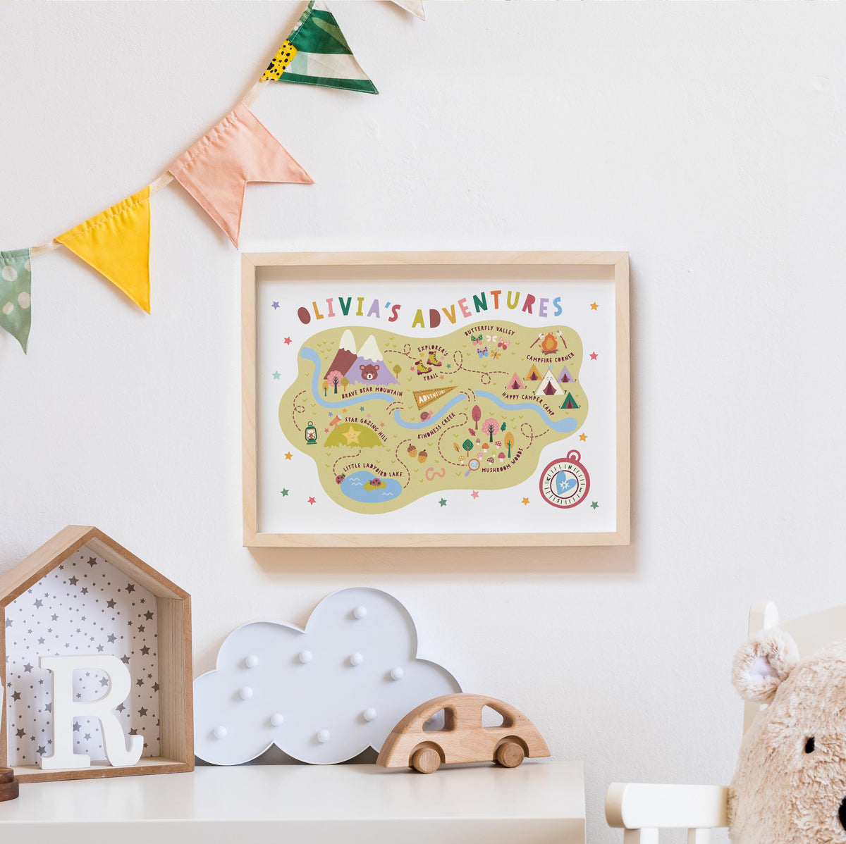 Personalised Little Adventurer Map Print – Nursery Baby Gift (A4)