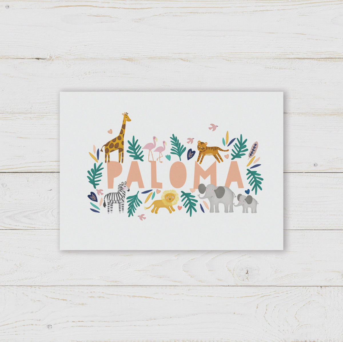 Safari Animal Name Print. Nursery Childs Bedroom. New Baby Gift. Personalised Name Print. Child's Birthday Present. Naming Day Wall Art.