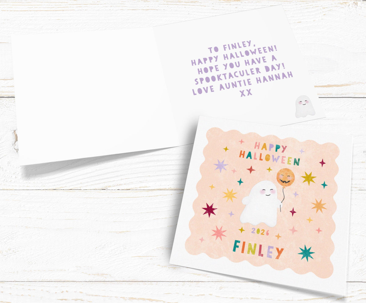 Happy Halloween / First Halloween Cute Ghost Personalised Card.