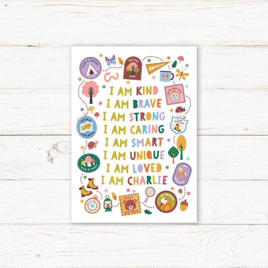 Personalised Little Adventurer Affirmations Print – Nursery Baby Gift (A4)