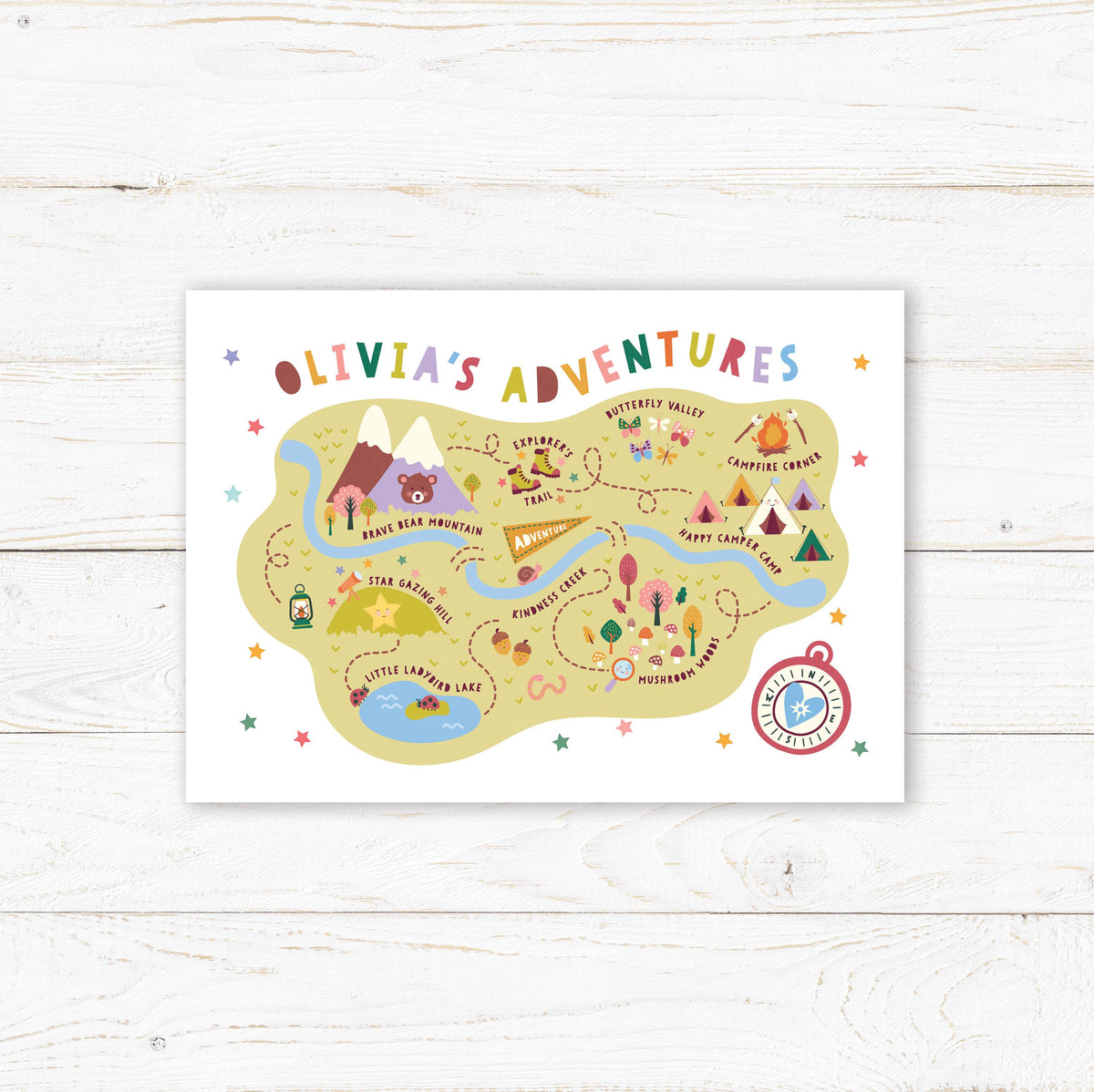 Personalised Little Adventurer Map Print – Nursery Baby Gift (A4)
