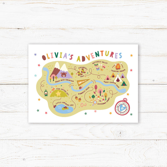 Personalised Little Adventurer Map Print – Nursery Baby Gift (A4)