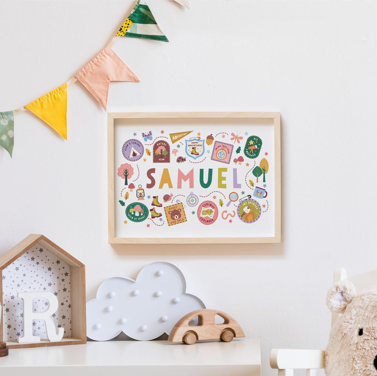 Personalised Little Adventurer Name Print – Nursery Baby Gift (A4)