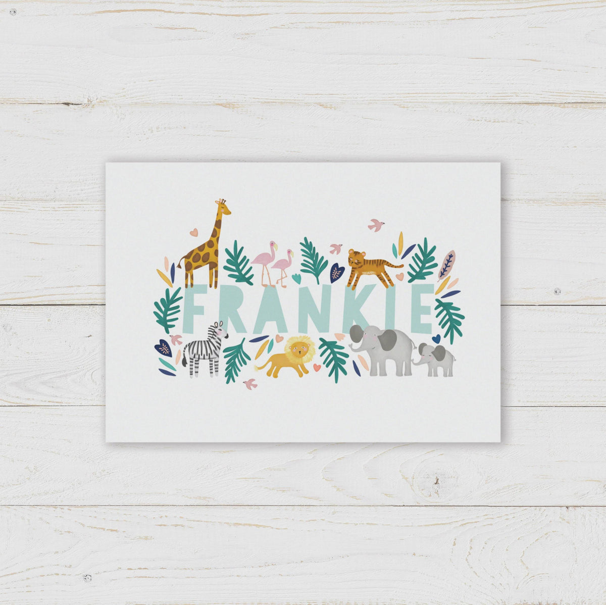 Safari Animal Name Print. Nursery Childs Bedroom. New Baby Gift. Personalised Name Print. Child's Birthday Present. Naming Day Wall Art.