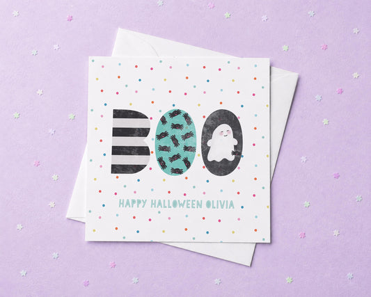 Personalised Boo Card. Personalised Halloween Card. Cute Ghost Card
