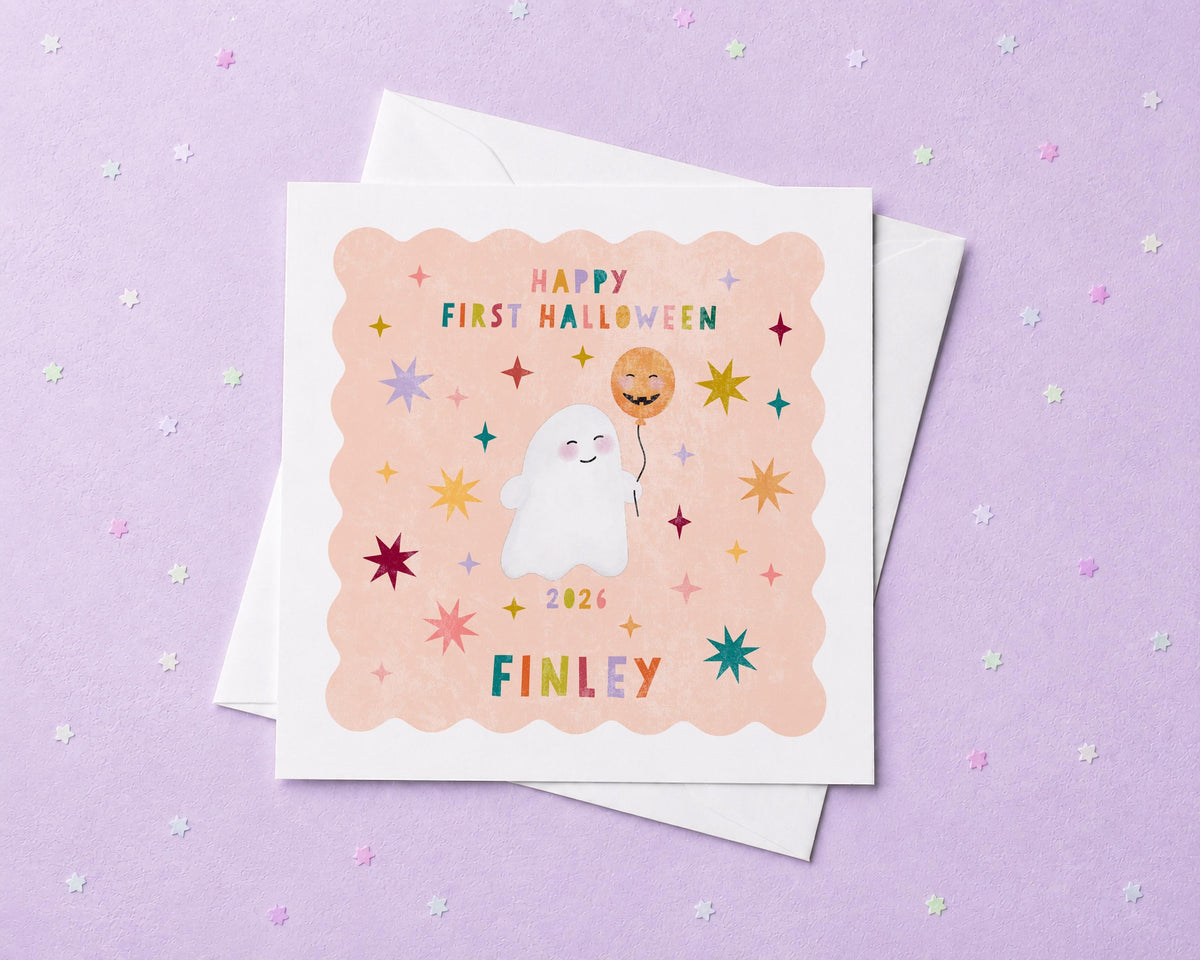 Happy Halloween / First Halloween Cute Ghost Personalised Card.